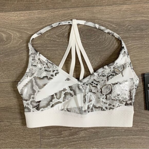 PUMA Untamed Sports Bra Crop Tank Top Snakeskin Print White Silver Low impact XS - Picture 2 of 16